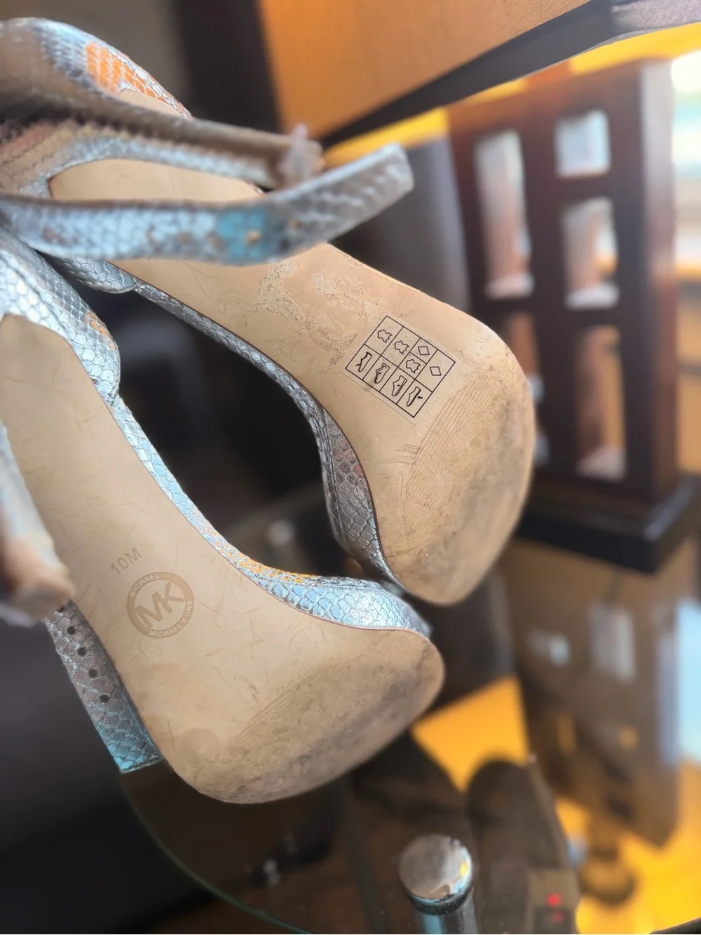 Michael Kors Silver Embellished Snake-Texture Stiletto Sandals